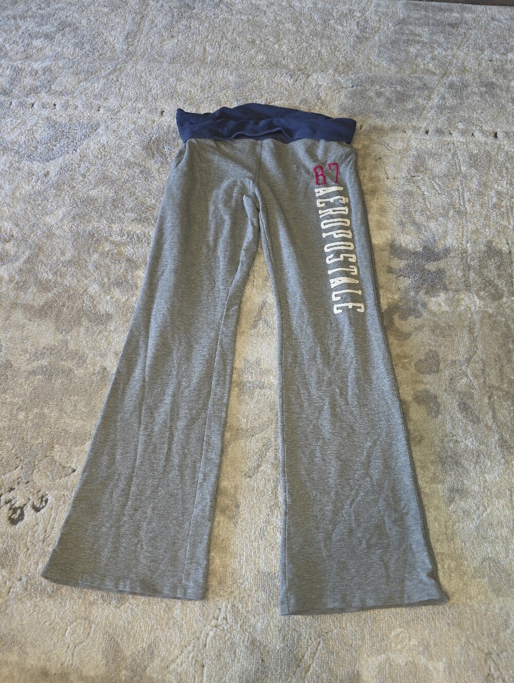 Aeropostale Gray Pajama Bottoms with Navy Fold-Over Waistband